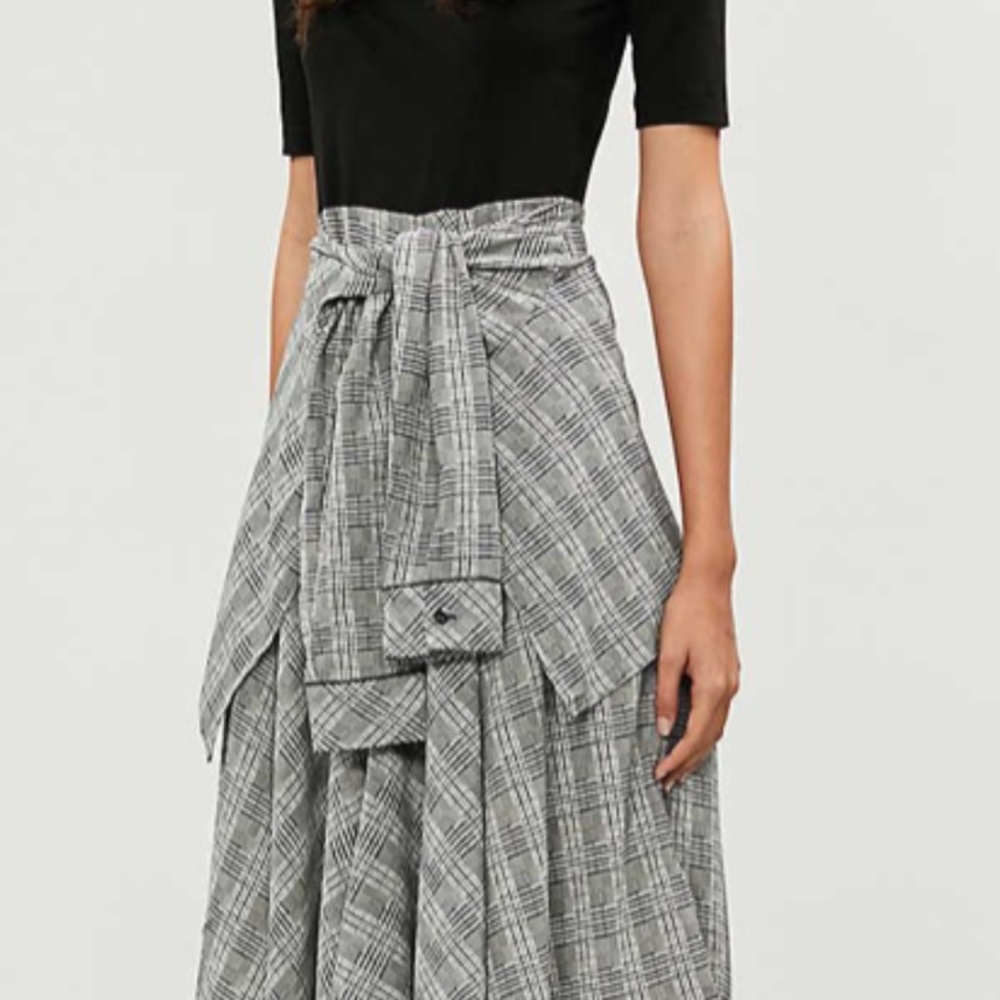 Maje Rapri Checked Skirt Jersey and Crepe Dress